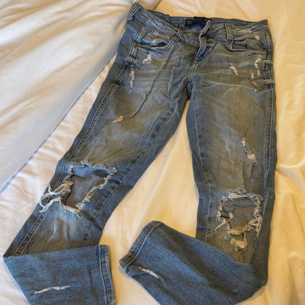 Zara Light Blue Distressed Boyfriend Jeans
